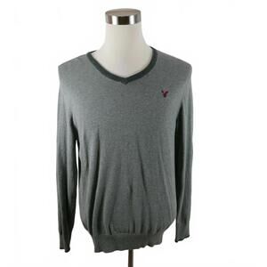 American Eagle Mens Athletic Fit V Neck Gray Sweater Large